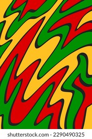 Abstract background with colorful wavy lines pattern and with Jamaican color theme