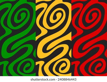 Abstract background with colorful wavy lines pattern and with Jamaican color theme