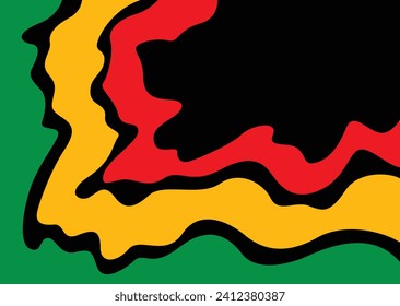 Abstract background with colorful wavy lines pattern and with Jamaican color theme