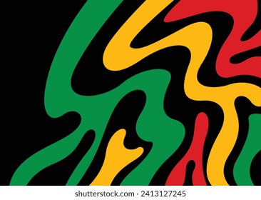 Abstract background with colorful wavy lines pattern and with Jamaican color theme