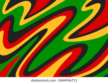 Abstract background with colorful wavy lines pattern and with Jamaican color theme