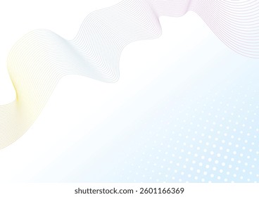 Abstract background with colorful wavy lines and halftone dots. Vector illustration.