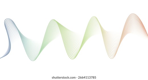 Abstract background with colorful wavy lines. Rainbow gradient spectrum wave flowing in dynamic curve on transparent background. Vector element for social media, cover, banner, flyer, music
