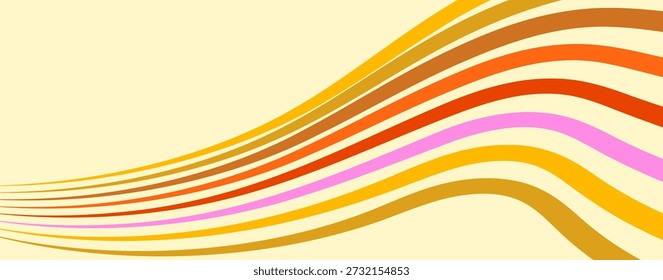 Fondo Abstractas con líneas onduladas de colores en un estilo retro de los años 70. Una ilustración vintage con una paleta de colores cálidos, perfecta para temas groovy o nostálgicos.