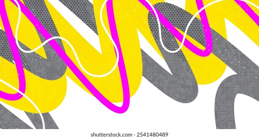 Abstract Background with Colorful Wavy Thick Lines and Texture Effect in Pop Art Style