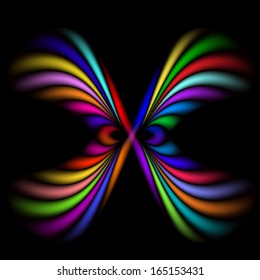 Abstract background with colorful wings on black.
