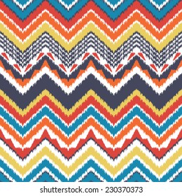 Abstract background. Colorful zigzag print in modern style for textile, wallpaper, card. Ikat seamless pattern. Vector illustration.