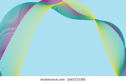 Fundo abstrato com ondas de arco coloridas para banner. Tamanho médio do banner. Fundo do vetor com linhas. com fundo azul.