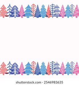 Abstract background with colourful cartoon Christmas trees. Vector illustration