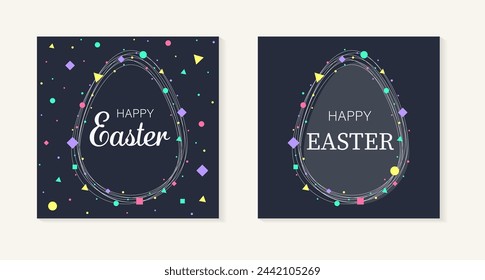 Abstract background with colourful Easter eggs and geometric shapes. Modern style greeting card. Collection Vector illustration