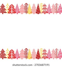 Abstract background with colourful hand drawn Christmas trees. Vector illustration