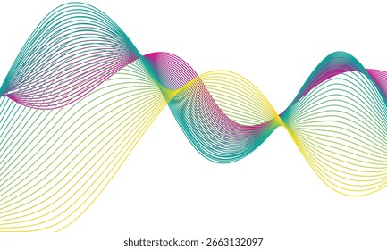 Abstrakter Hintergrund mit bunten Wellen für Banner. Mittlere Bannergröße. Vektorhintergrund mit Linien. mit weißem Hintergrund
