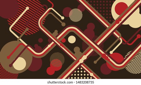 Abstract background. A combination of lines, circles and rectangles in red, brown and gray. Vector style can be used in cover designs, book designs, posters, wallpapers.