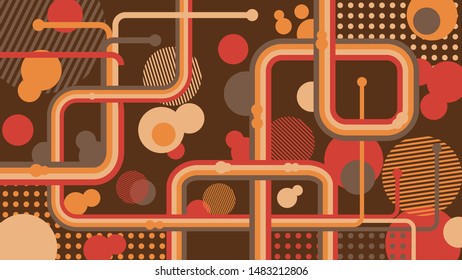 Abstract background. A combination of lines, circles and rectangles in brown, red. Abstract vector styles can be used in cover designs, book designs, posters, wallpapers.