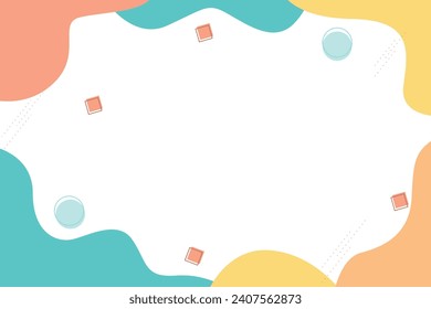 Abstract background combines a blend of light blue, cream, yellow, and orange hues, creating a visually appealing canvas filled with hand-drawn shapes and Memphis design elements. 
