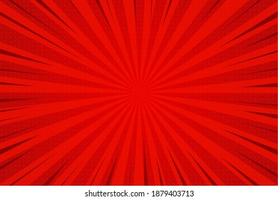 Abstract background comic cartoon red zoom lines with halftone pattern.
