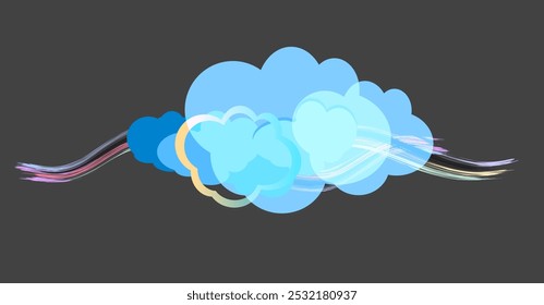 Fondo Abstractas compuesto de nubes de papel azul sobre Ilustración vectorial negra.