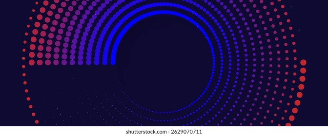 Abstract background composed of dots and curves in red and dark blue tones on a black background, arranged in groups around a center, creating a sense of movement and dramatic dimension.