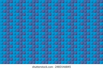 Abstract background composed of two colours of blue plastic building toy blocks. Bricks wallpaper. Abstract vector background illustration