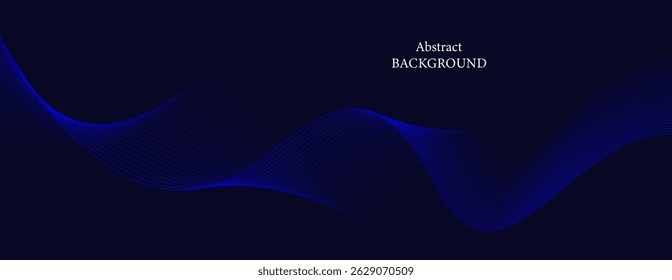 An abstract background composed of wavy curved lines in blue and black tones on a black background, creating a sense of movement and depth.