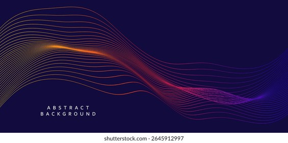 An abstract background composed of wavy lines on a dark background, creating a sense of movement and depth. The colorful lines range from yellow, orange, red, purple to blue.