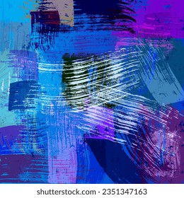 abstract background composition, blue texture with paint strokes and splashes