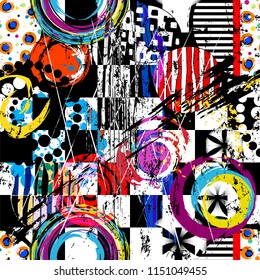 abstract background composition, with circles, paint strokes and splashes