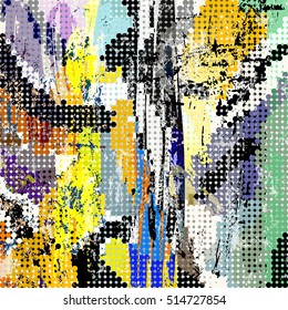 abstract background composition, with circles/dots, strokes and splashes