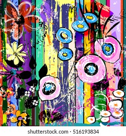 abstract background composition with flowers, with strokes, splashes and geometric lines