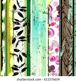 abstract background composition with flowers, with strokes, splashes and geometric lines