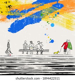 composición de fondo abstracto, ilustración con figuras, elementos gráficos, con trazos de pintura y salpicaduras