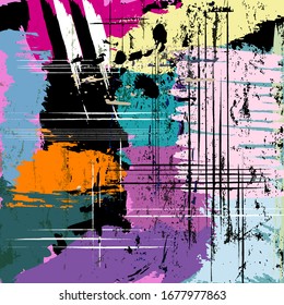 abstract background composition, with lines, paint strokes and splashes