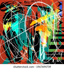 abstract background composition, with lines, waves, stripes, paint strokes and splashes