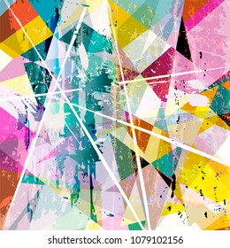abstract background composition, with paint strokes, splashes and triangles