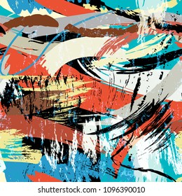 abstract background composition, with paint strokes and splashes, seamless pattern