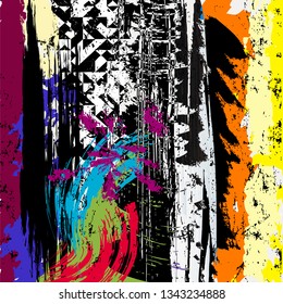 abstract background composition, with paint strokes, splashes and geometric lines