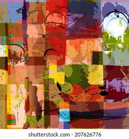 abstract background composition, with paint strokes, splashes and squares