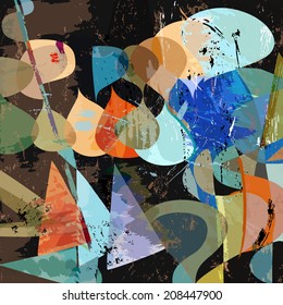 abstract background composition, with paint strokes, splashes, triangles and circles