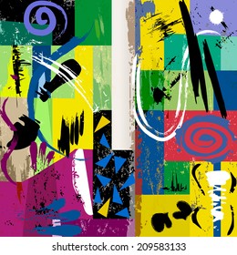 abstract background composition, with paint strokes, splashes and squares