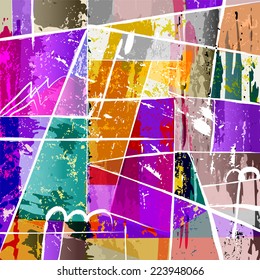 abstract background composition, with paint strokes, splashes and squares