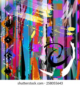 abstract background composition, with paint strokes, splashes and geometric lines