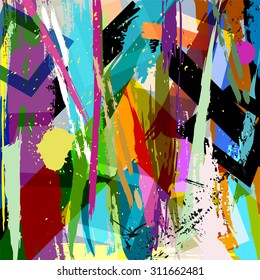 abstract background composition with paint strokes, splashes and geometric lines