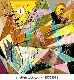 abstract background composition, with paint strokes, splashes and triangles
