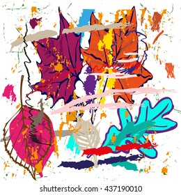 abstract background composition, with paint strokes, splashes and flowers, summertime.geometric flowers
