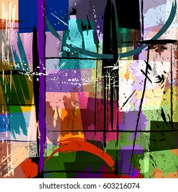 abstract background composition, with paint strokes, splashes and geometric lines