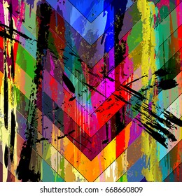 abstract background composition, with paint strokes, splashes and triangles