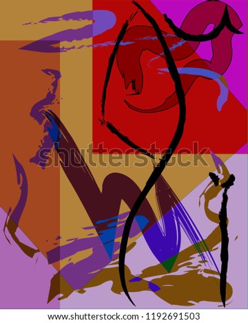 Abstract background composition with paint strokes, body and geometric figures
