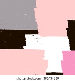  Abstract background. Composition in pink, black, white and grey. Hand drawn brush strokes. Design for cover, card. Rough textured.