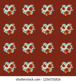 Abstract background composition with rose flowers in orange, red and brown colors, splashes, doodles and stylized flowers. Summertime vector floral seamless pattern.