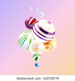 Abstract background with composition of spheres. Shining spheres with an abstract pattern. Vector illustration.